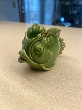 Vintage Japanese -Green Ceramic Fish Planter - Decorative /storage Fish planter